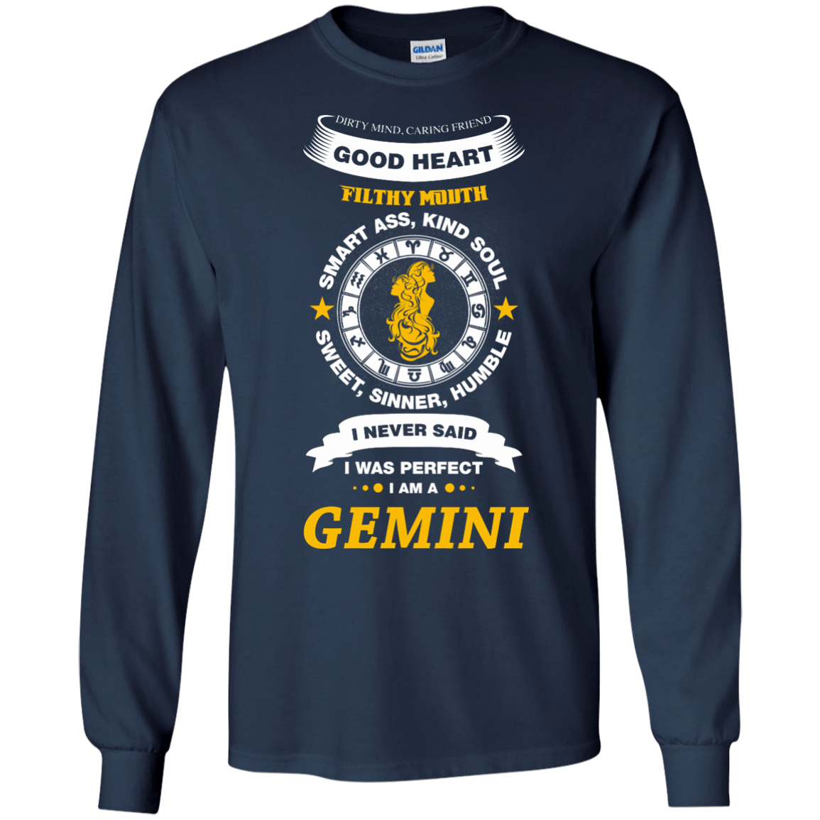 I Never Said I Was Perfect I Am A GEMINI-T-Shirt & Hoodie-Long Sleeve T-Shirt-Navy