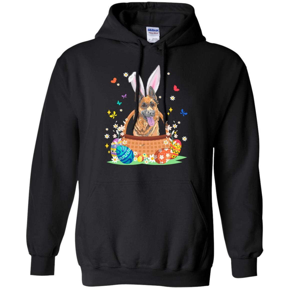 German Shepherd Bunny Hat Rabbit Easter Eggs-T-Shirt & Hoodie-Pullover Hoodie-Black