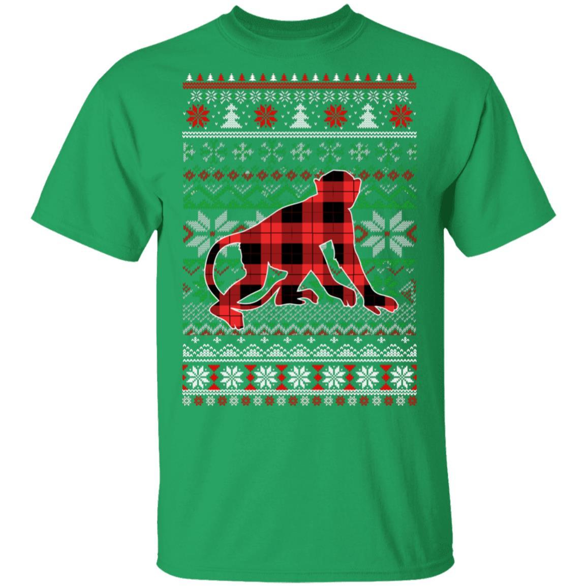 Monkey Red Plaid Ugly Christmas Sweater Funny Gifts-T-Shirt & Sweatshirt-Classic T-Shirt-Irish Green