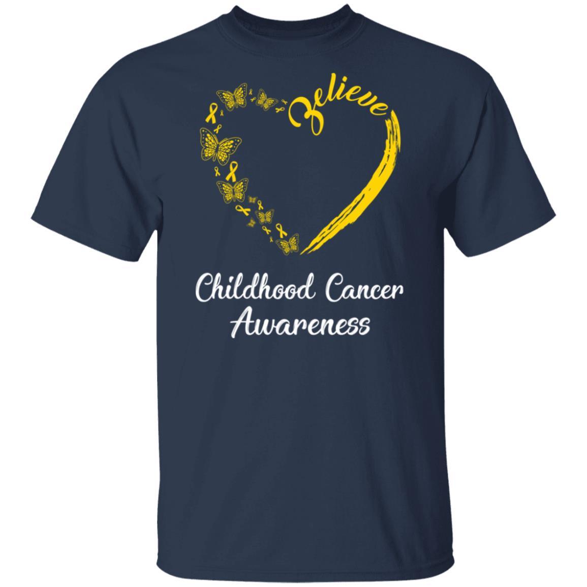 Butterfly Believe Childhood Cancer Awareness Ribbon Gifts-T-Shirt & Hoodie-Classic T-Shirt-Navy