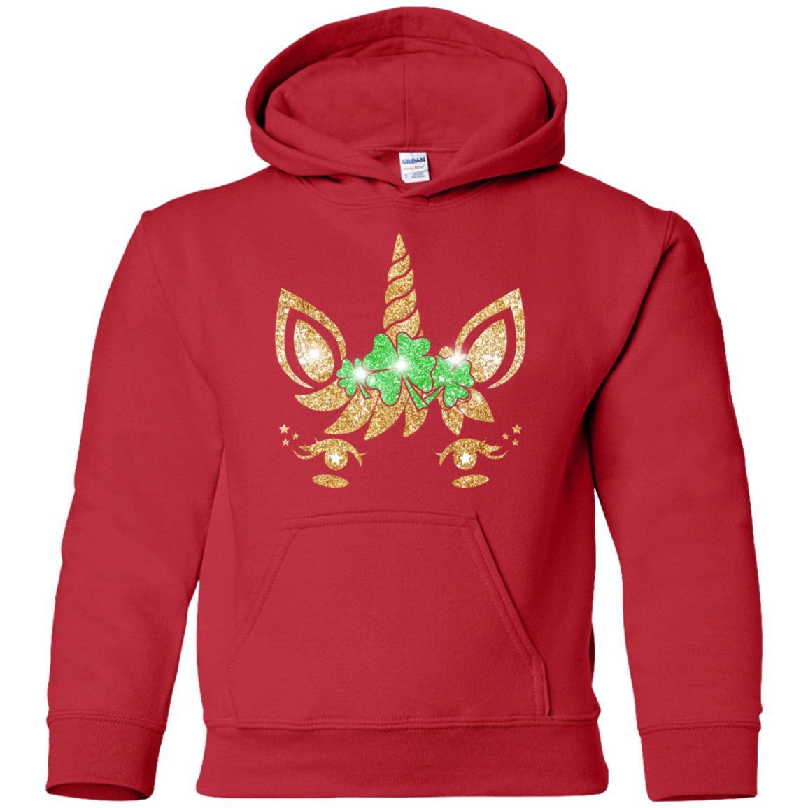 Unicorn Face Saint Patrick's Day For Girls Youth-Youth Shirt-Youth Pullover Hoodie-Red