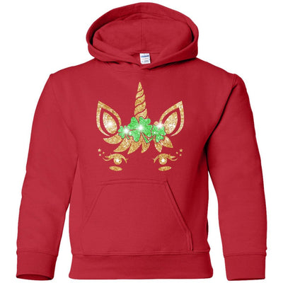 Unicorn Face Saint Patrick's Day For Girls Youth-Youth Shirt-Youth Pullover Hoodie-Red