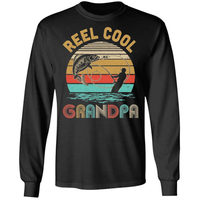 Vintage Reel Cool Grandpa Fish Fishing Father's Day Gift-T-Shirt & Hoodie-Long Sleeve T-Shirt-Black