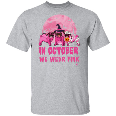 In October We Wear Pink Pugs Halloween Breast Cancer-T-Shirt & Hoodie-Classic T-Shirt-Sport Grey