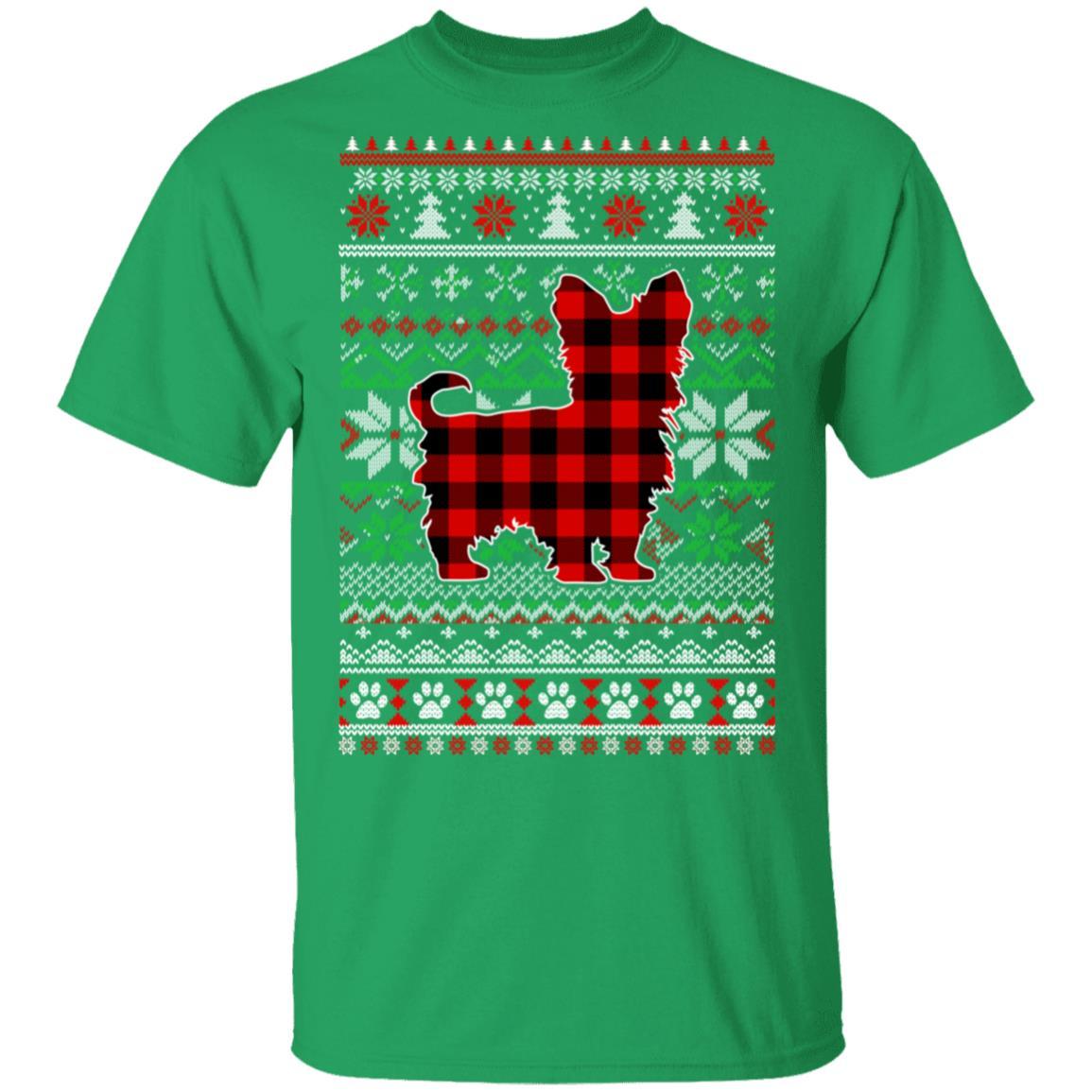 Yorkie Red Plaid Ugly Christmas Sweater Gifts-T-Shirt & Sweatshirt-Classic T-Shirt-Irish Green