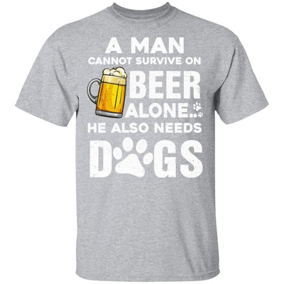 A Man Cannot Survive On Beer Alone He Also Needs Dog-T-Shirt & Hoodie-Classic T-Shirt-Sport Grey