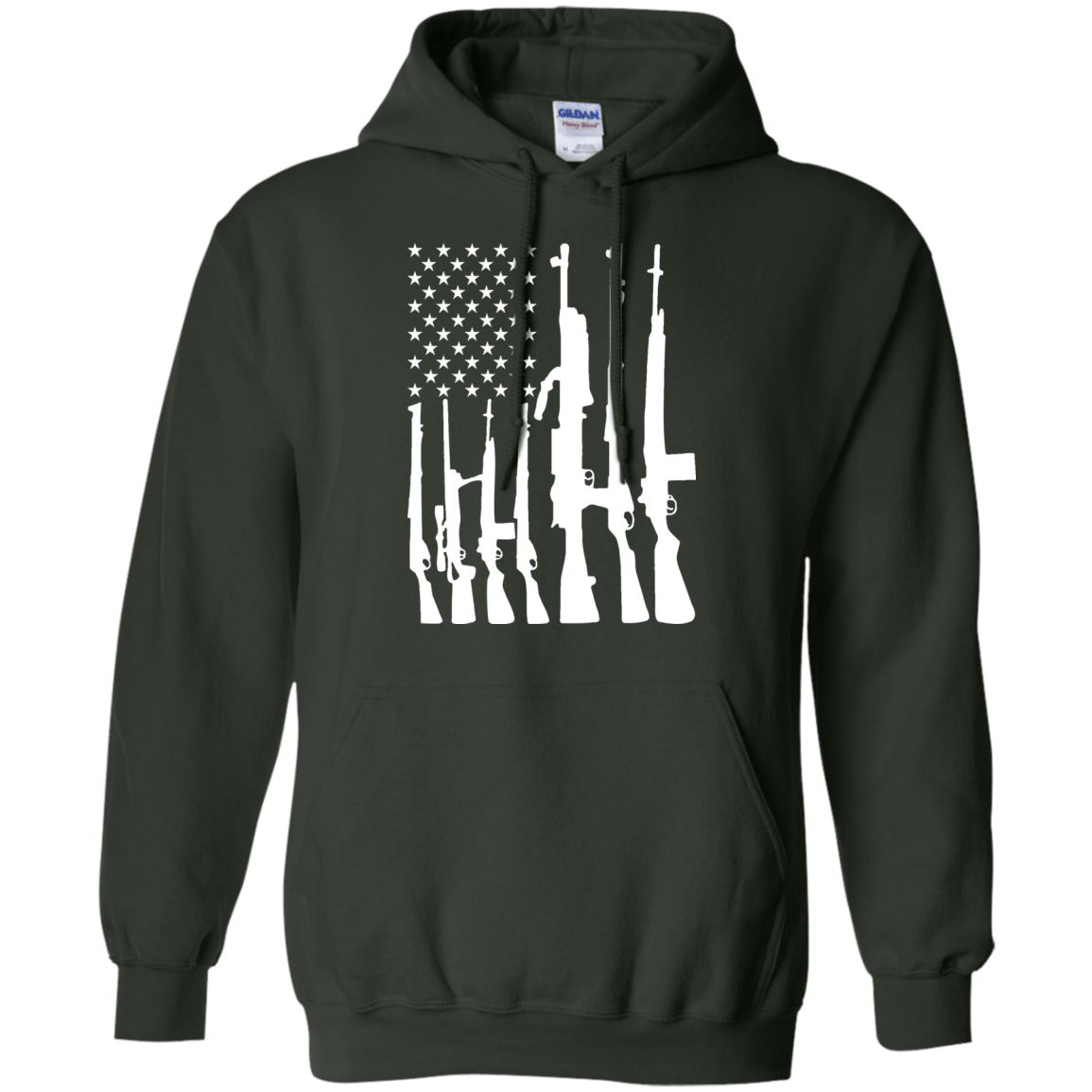 Rifle American Flag Machine Gun Rights-T-Shirt & Hoodie-Pullover Hoodie-Forest Green
