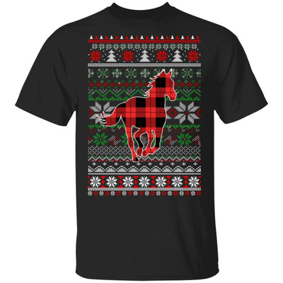 Horse Red Plaid Ugly Christmas Sweater Funny Gifts-T-Shirt & Sweatshirt-Classic T-Shirt-Black