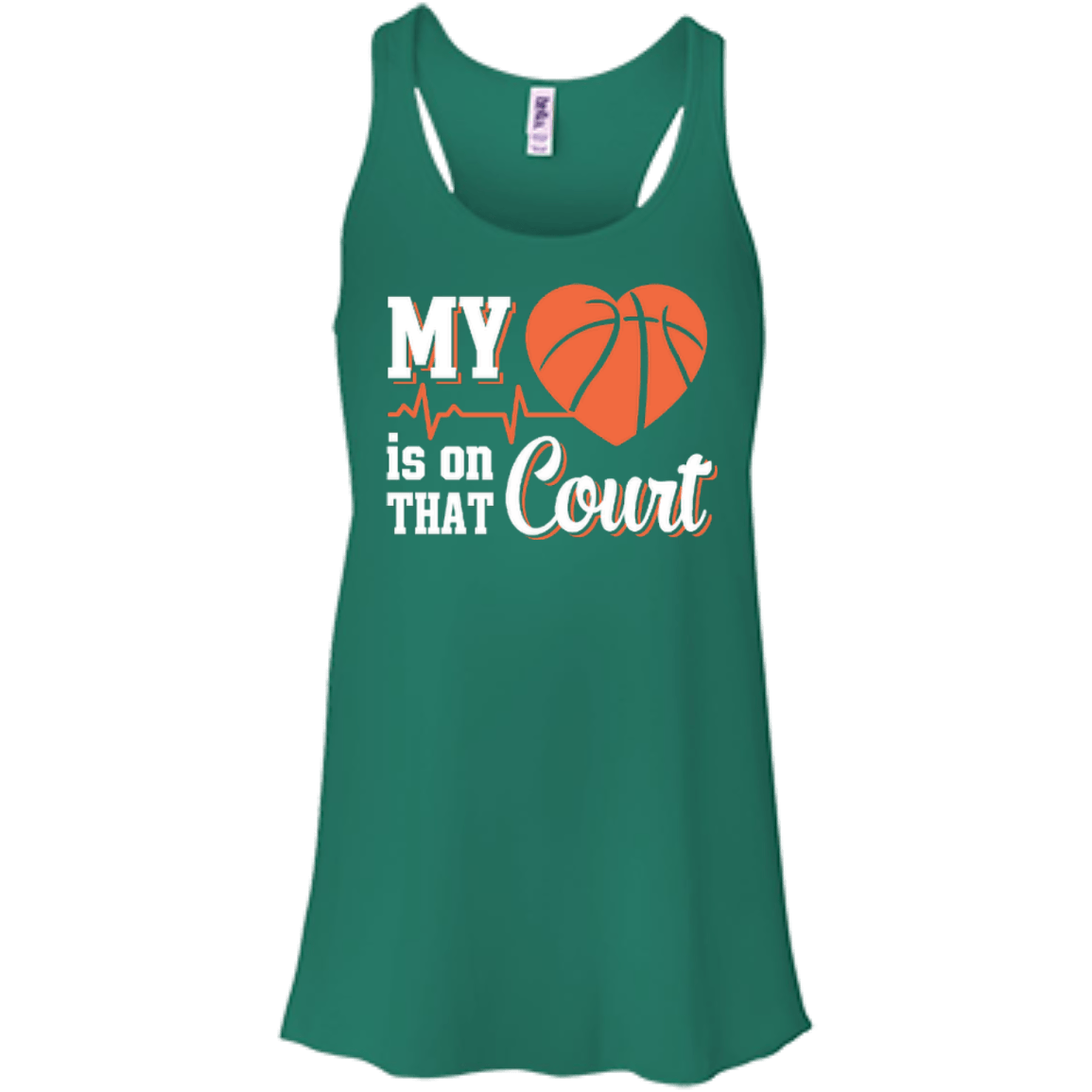 My Heart Is On That Court Basketball-T-Shirt & Hoodie-Women's Flowy Racerback Tank-Kelly
