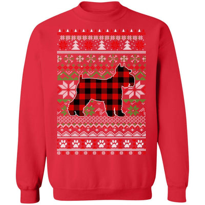 Schnauzer Red Plaid Ugly Christmas Sweater Gifts-T-Shirt & Sweatshirt-Crewneck Sweatshirt-Red