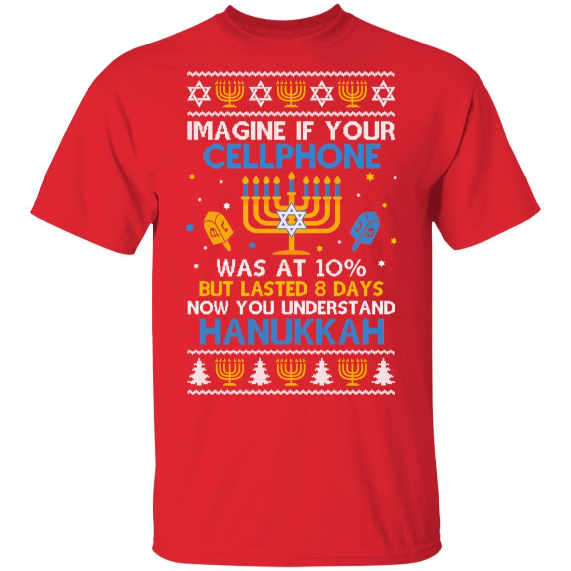 Funny Hanukkah Chanukah Cellphone Menorah Ugly Sweater-T-Shirt & Sweatshirt-Classic T-Shirt-Red