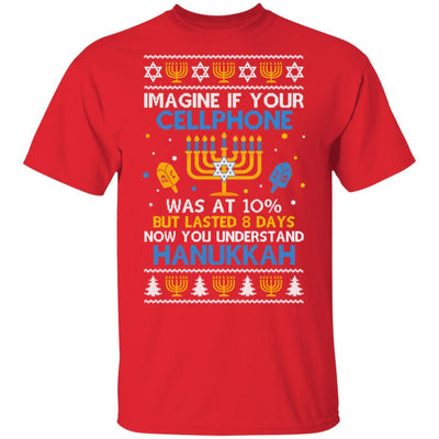 Funny Hanukkah Chanukah Cellphone Menorah Ugly Sweater-T-Shirt & Sweatshirt-Classic T-Shirt-Red