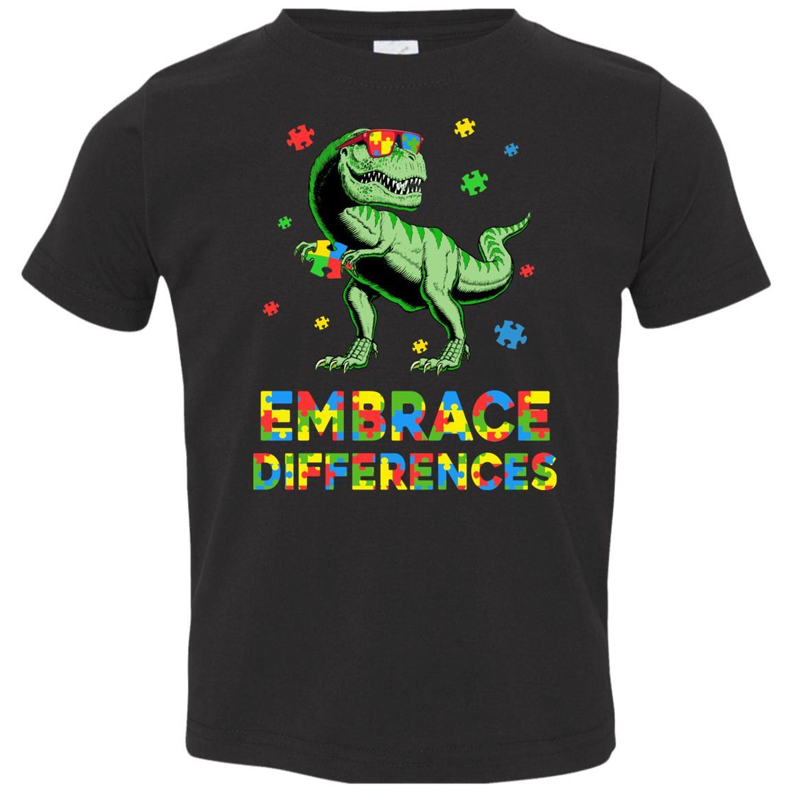 Dinosaur Puzzle Autism Awareness Embrace Differences Youth-Youth Shirt-Toddler T-Shirt-Black