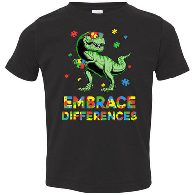 Dinosaur Puzzle Autism Awareness Embrace Differences Youth-Youth Shirt-Toddler T-Shirt-Black