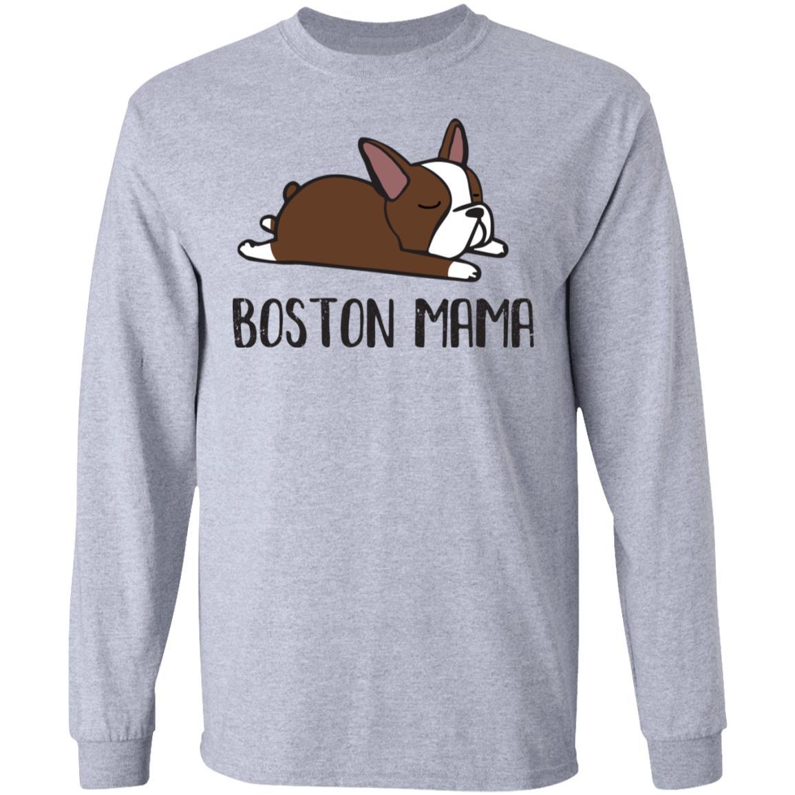 Brown Boston Terrier Mama Bostie Mom Gifts Women-T-Shirt & Hoodie-Long Sleeve T-Shirt-Sport Grey
