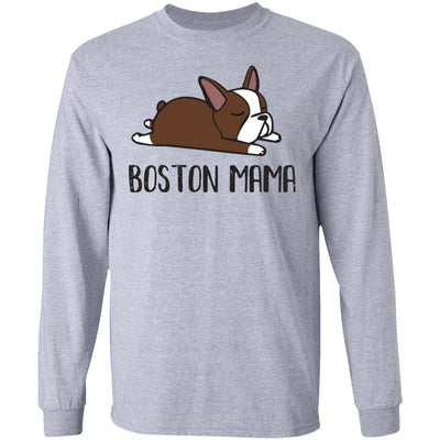 Brown Boston Terrier Mama Bostie Mom Gifts Women-T-Shirt & Hoodie-Long Sleeve T-Shirt-Sport Grey