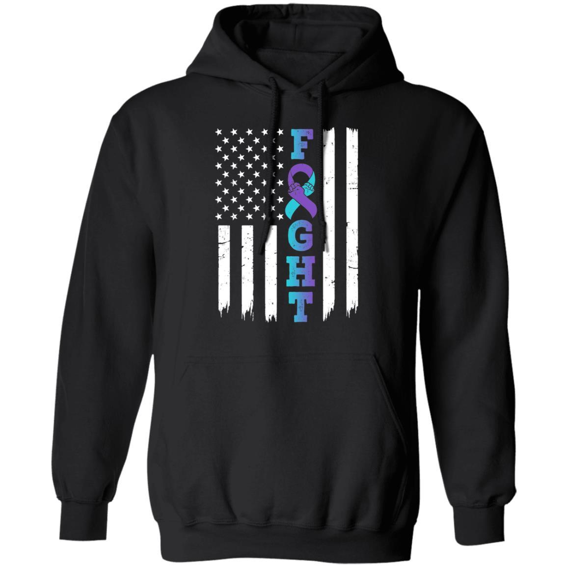 Suicide Prevention Awareness American Flag Distressed-T-Shirt & Hoodie-Pullover Hoodie-Black