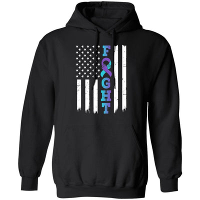 Suicide Prevention Awareness American Flag Distressed-T-Shirt & Hoodie-Pullover Hoodie-Black
