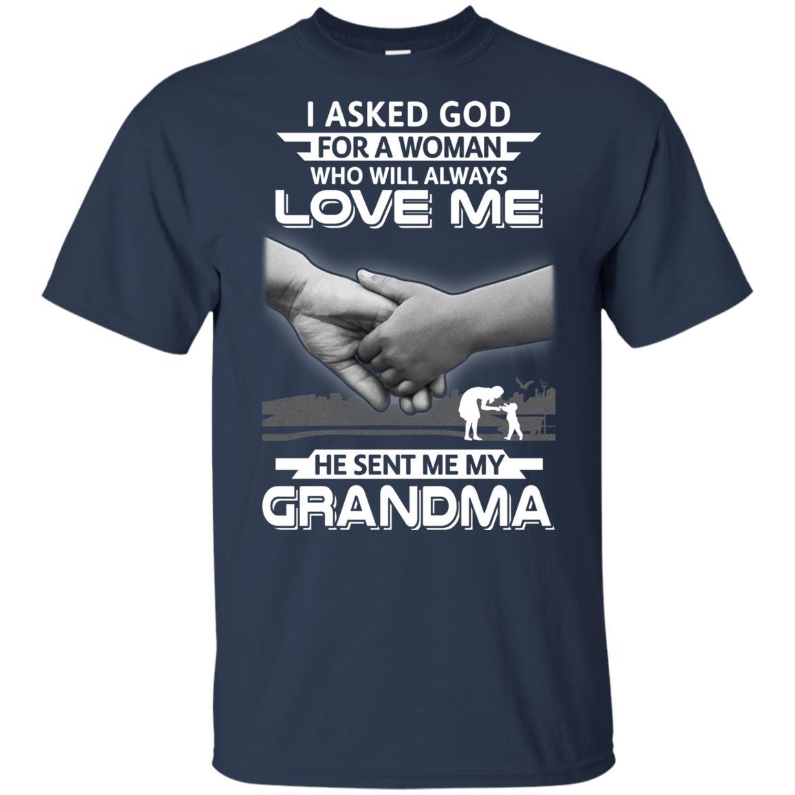 I Asked God For A Woman Who Always Love Me Grandma Youth-Youth Shirt-Youth T-Shirt-Navy