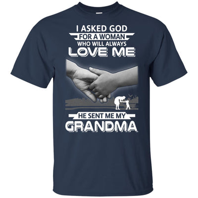 I Asked God For A Woman Who Always Love Me Grandma Youth-Youth Shirt-Youth T-Shirt-Navy