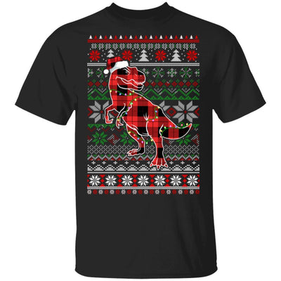 Red Plaid Buffalo T Rex Dinosaur Pajamas Christmas Sweater-T-Shirt & Sweatshirt-Classic T-Shirt-Black