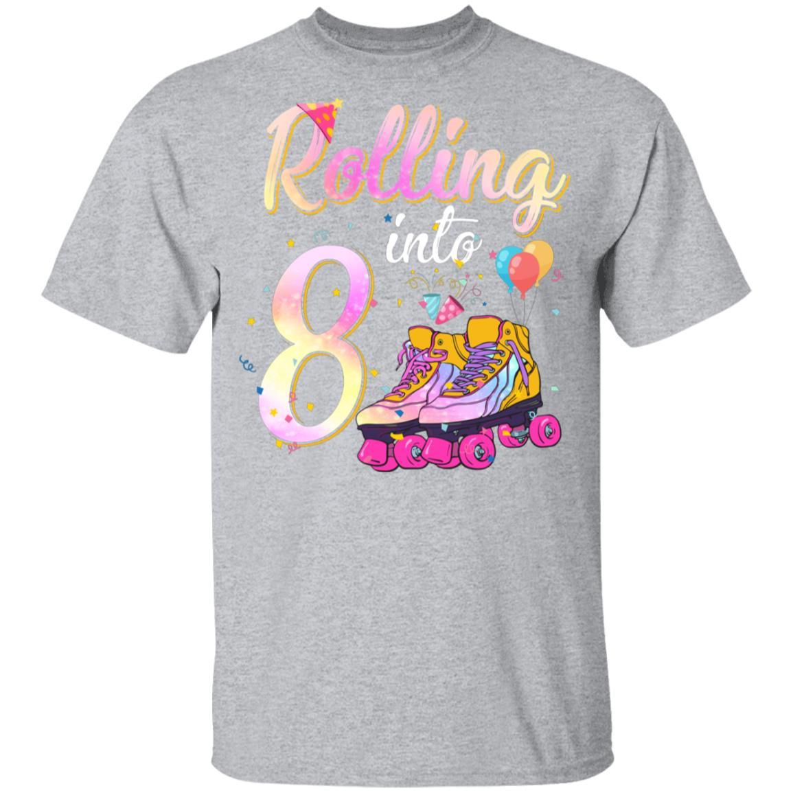 8 Years Old Birthday Girls Roller Skates 80's 8th Birthday Youth-Youth Shirt-Youth T-Shirt-Sport Grey