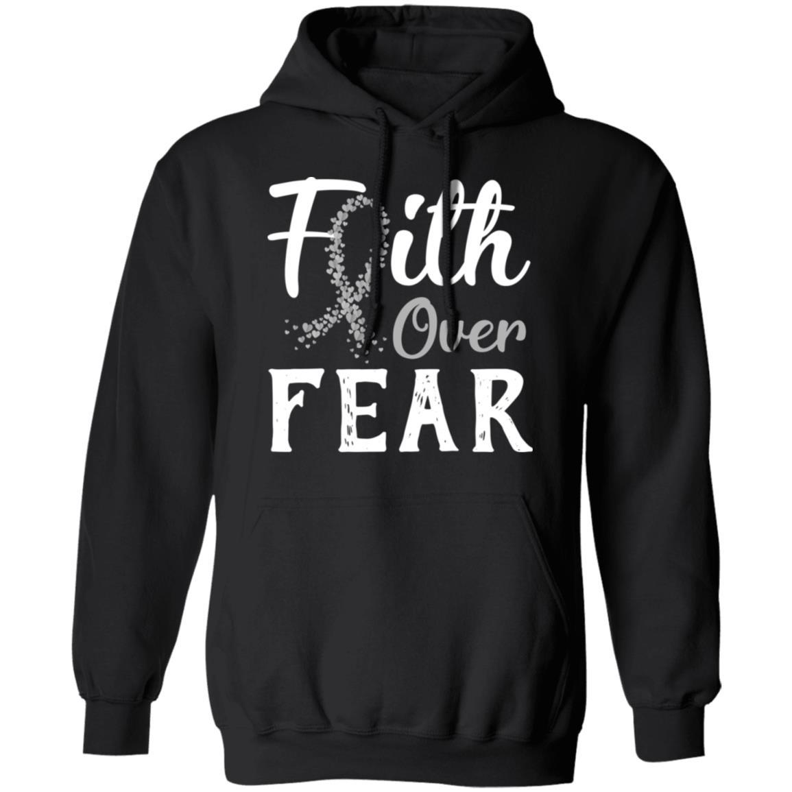 Brain Cancer Diabetes Awareness Gray Ribbon Faith Over Fear-T-Shirt & Hoodie-Pullover Hoodie-Black