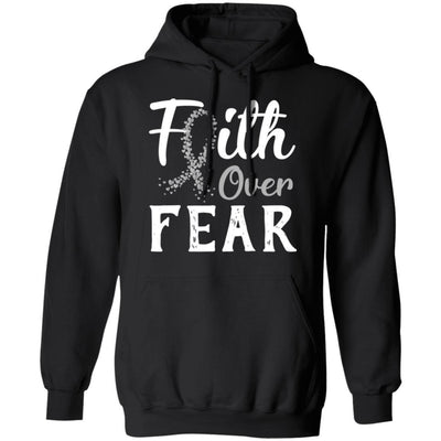 Brain Cancer Diabetes Awareness Gray Ribbon Faith Over Fear-T-Shirt & Hoodie-Pullover Hoodie-Black