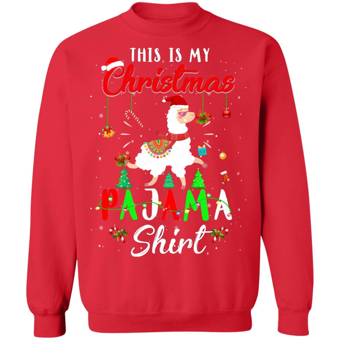 This Is My Christmas Pajama Llama Christmas Gifts-T-Shirt & Sweatshirt-Crewneck Sweatshirt-Red
