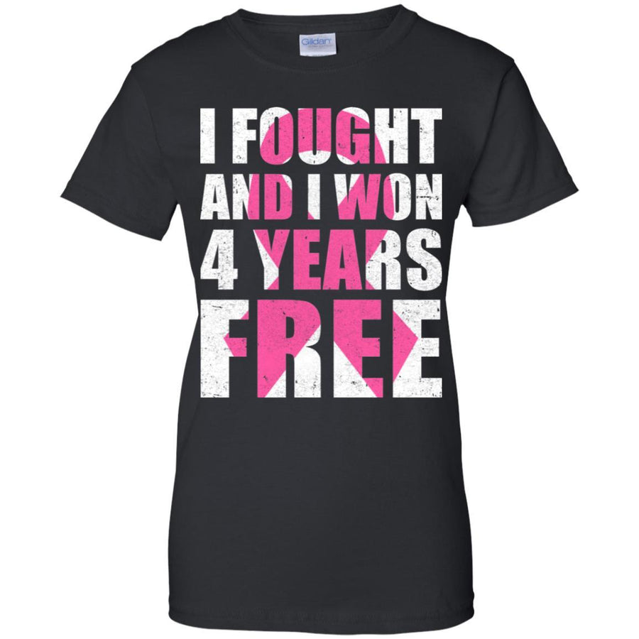I Fought An I Won 4 Years Free Fight Support Breast Cancer-T-Shirt & Hoodie-Women's T-Shirt-Black
