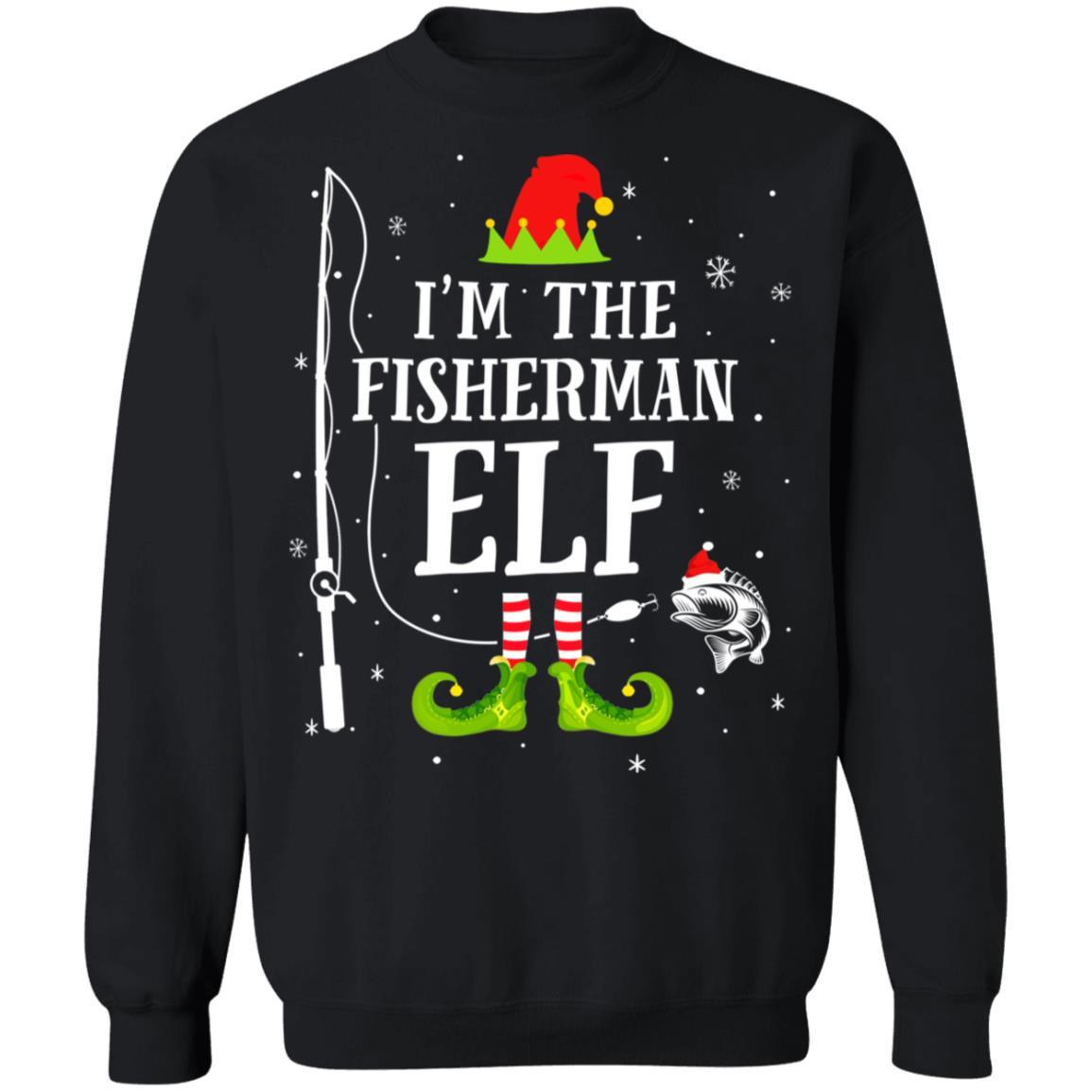 I'm The Fisherman Elf Matching Funny Fishing Christmas Xmas-T-Shirt & Sweatshirt-Crewneck Sweatshirt-Black