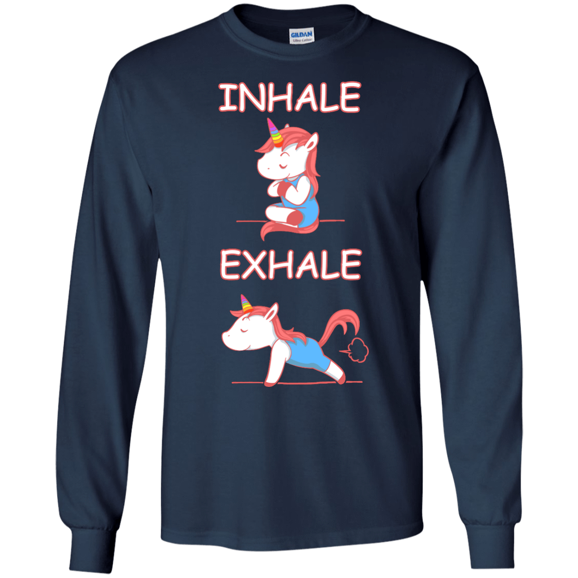 Yoga Unicorn Inhale Exhale-T-Shirt & Hoodie-Long Sleeve T-Shirt-Navy