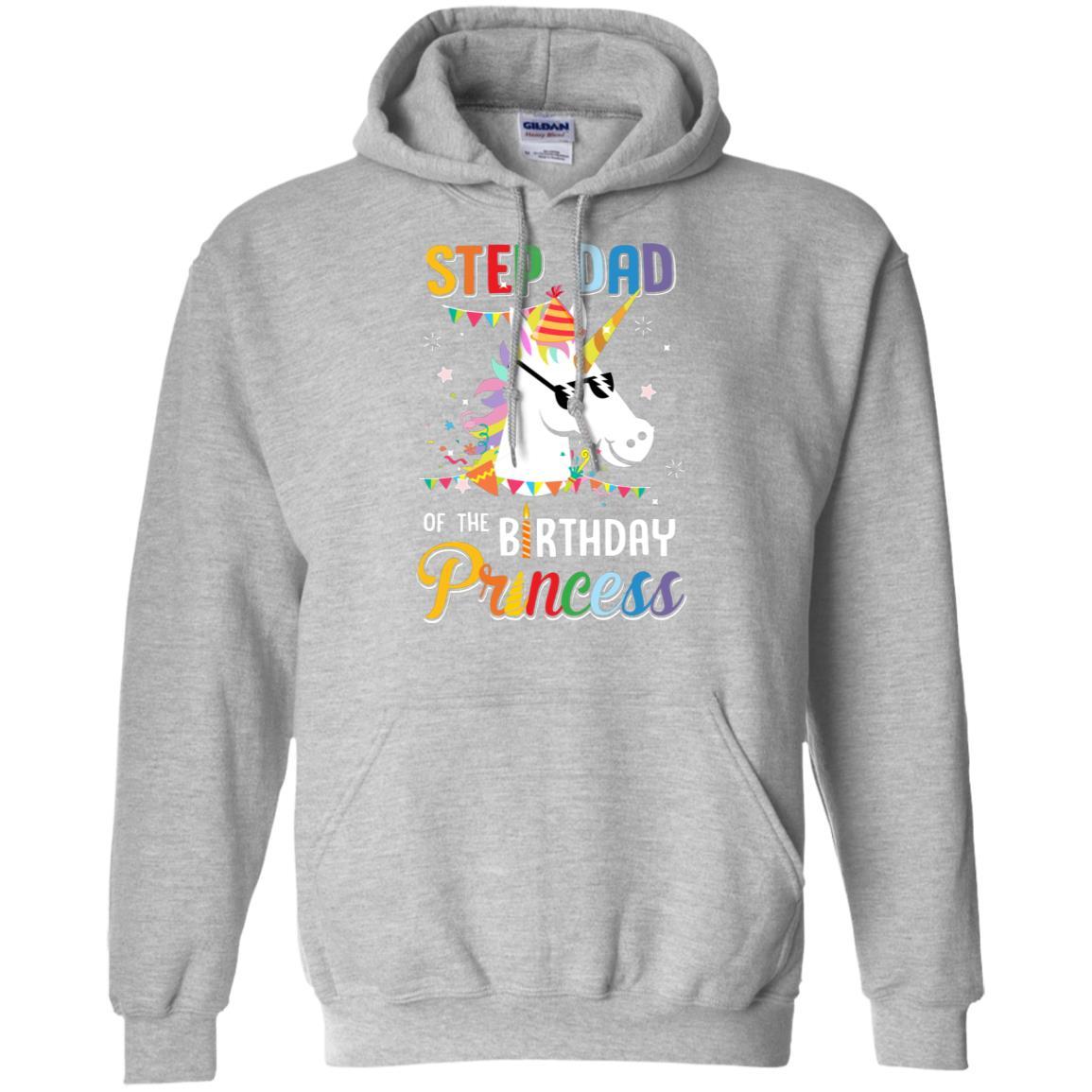 Step Dad Of The Unicorn Birthday Princess-T-Shirt & Hoodie-Pullover Hoodie-Sport Grey