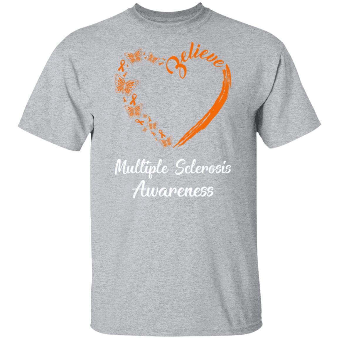 Butterfly Believe Multiple Sclerosis Awareness Ribbon Gifts-T-Shirt & Hoodie-Classic T-Shirt-Sport Grey
