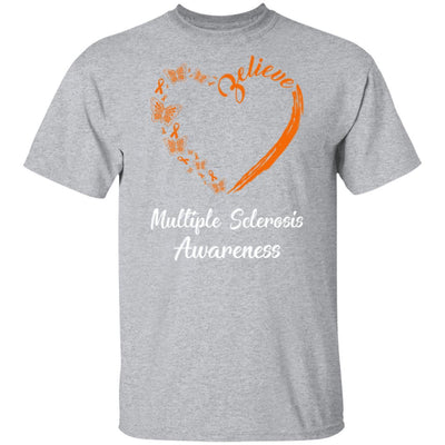 Butterfly Believe Multiple Sclerosis Awareness Ribbon Gifts-T-Shirt & Hoodie-Classic T-Shirt-Sport Grey