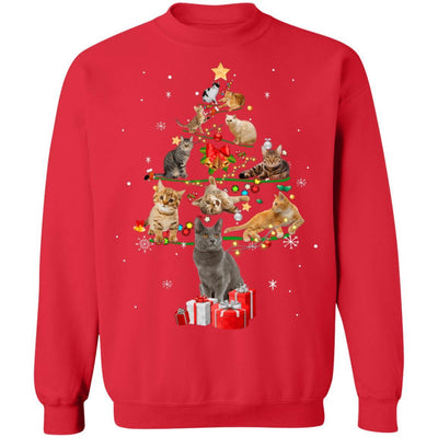 Funny Cats Christmas Tree Ornament Decor Gift-T-Shirt & Sweatshirt-Crewneck Sweatshirt-Red