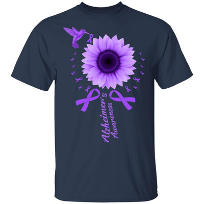 Hummingbird Sunflower Purple Ribbon Alzheimer's Awareness-T-Shirt & Hoodie-Classic T-Shirt-Navy