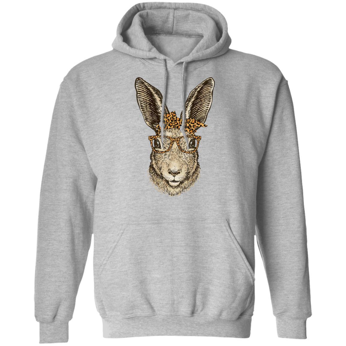 Easter Bunny Rabbit Glasses Leopard Print Bow-T-Shirt & Tank Top-Pullover Hoodie-Sport Grey