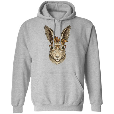 Easter Bunny Rabbit Glasses Leopard Print Bow-T-Shirt & Tank Top-Pullover Hoodie-Sport Grey