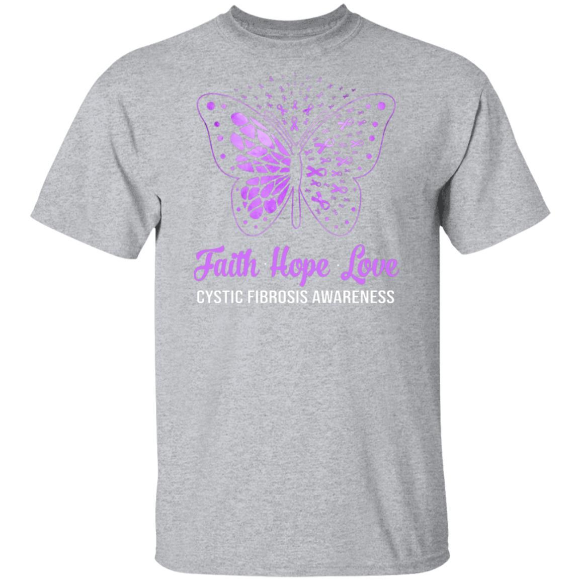 Faith Hope Love Purple Butterfly Cystic Fibrosis Awareness-T-Shirt & Hoodie-Classic T-Shirt-Sport Grey