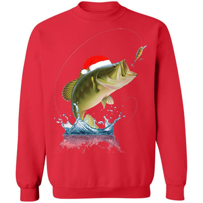 Funny Bass Fishing Santa Hat Christmas Pajama Fisherman Gift-T-Shirt & Sweatshirt-Crewneck Sweatshirt-Red
