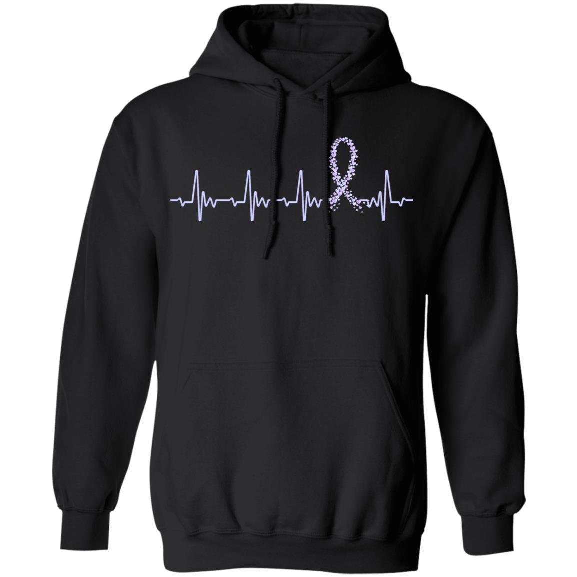Stomach Cancer Awareness Periwinkle Ribbon Heartbeat-T-Shirt & Hoodie-Pullover Hoodie-Black