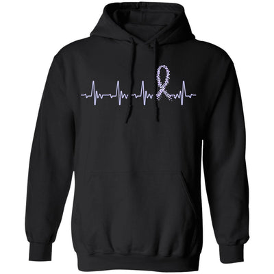 Stomach Cancer Awareness Periwinkle Ribbon Heartbeat-T-Shirt & Hoodie-Pullover Hoodie-Black