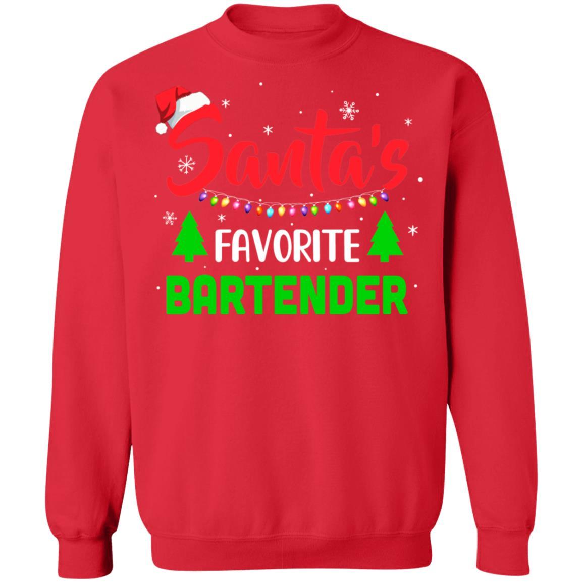 Santa's Favorite Bartender Funny Christmas Xmas Gifts-T-Shirt & Sweatshirt-Crewneck Sweatshirt-Red