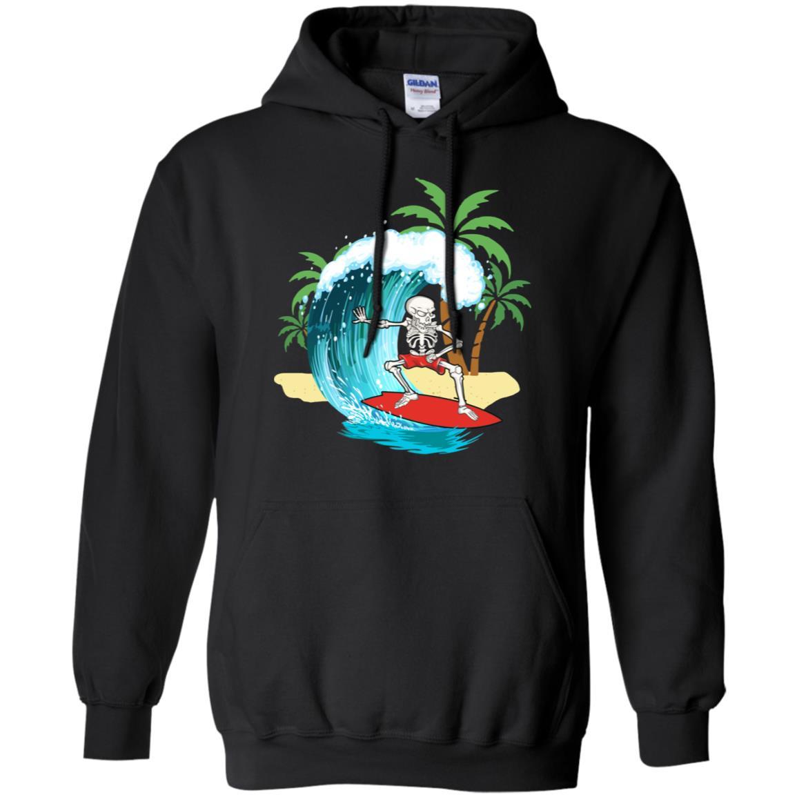 Funny Human Skeleton Skull Surfing-T-Shirt & Hoodie-Pullover Hoodie-Black