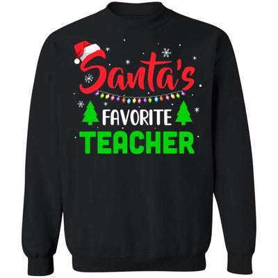 Santa's Favorite Teacher Funny Christmas Xmas Gifts-T-Shirt & Sweatshirt-Crewneck Sweatshirt-Black