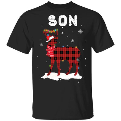 Son Deer Red Plaid Christmas Family Matching Pajamas-T-Shirt & Sweatshirt-Classic T-Shirt-Black