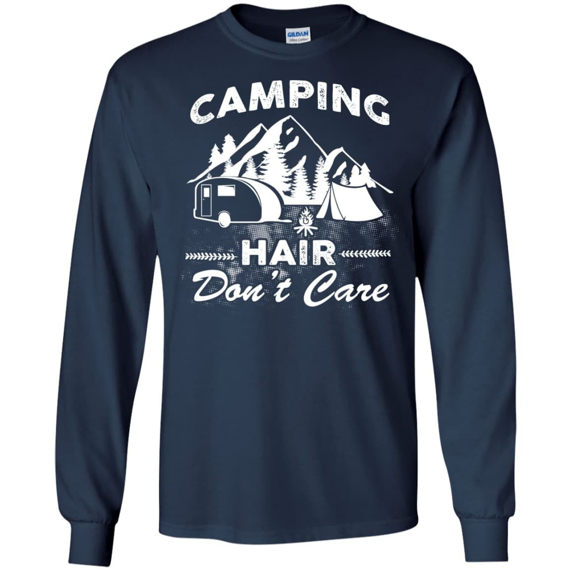 Camping Hair Don't Care-T-Shirt & Hoodie-Long Sleeve T-Shirt-Navy