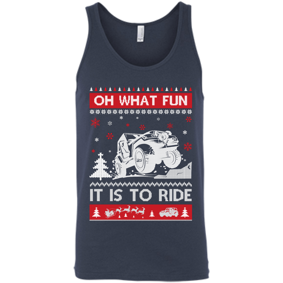 Jeep Sweater Christmas Oh What Fun It Is To Ride-T-Shirt & Hoodie-Unisex Tank-Navy