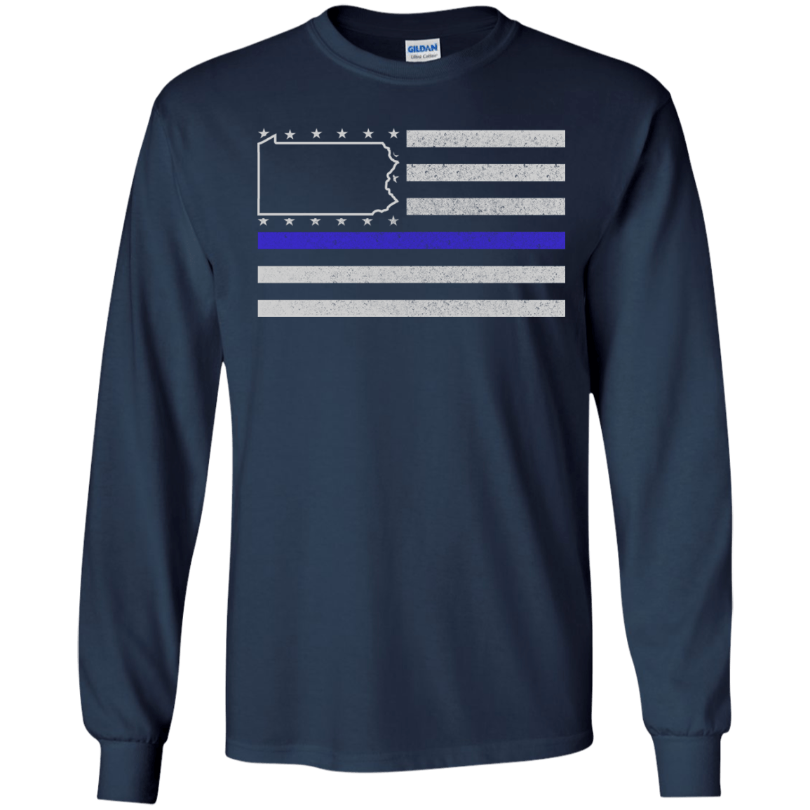Pennsylvania Thin Blue Line Police State-T-Shirt & Hoodie-Long Sleeve T-Shirt-Navy
